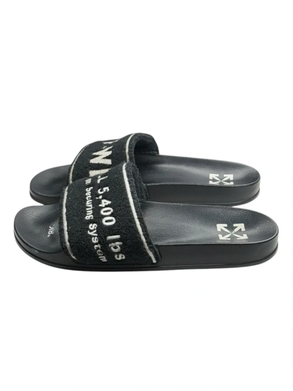 Off-White ➜ Logo Embroidered Terry Slides ➜ Black ➜ 44  10.5D 11D Virgil Abloh